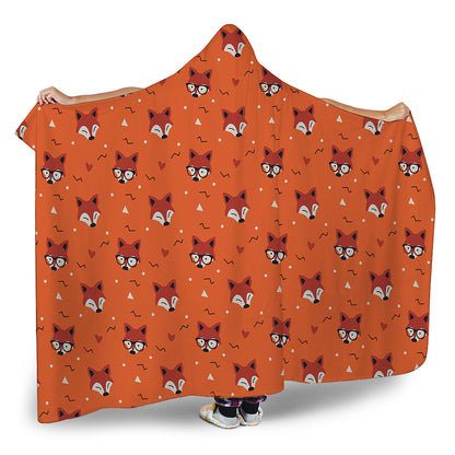 Cute Fox Pattern Print Hooded Blanket