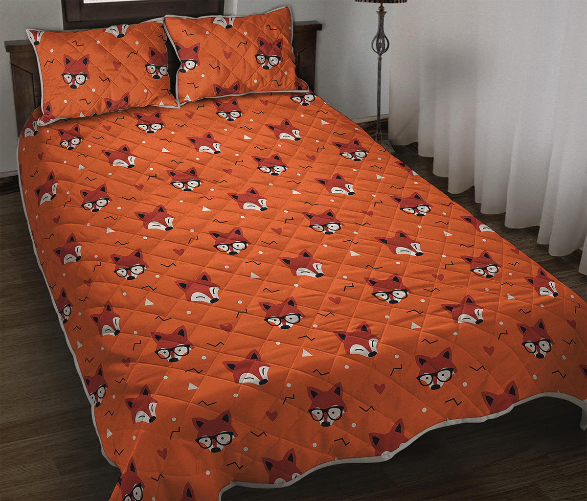 Cute Fox Pattern Print Quilt Bed Set