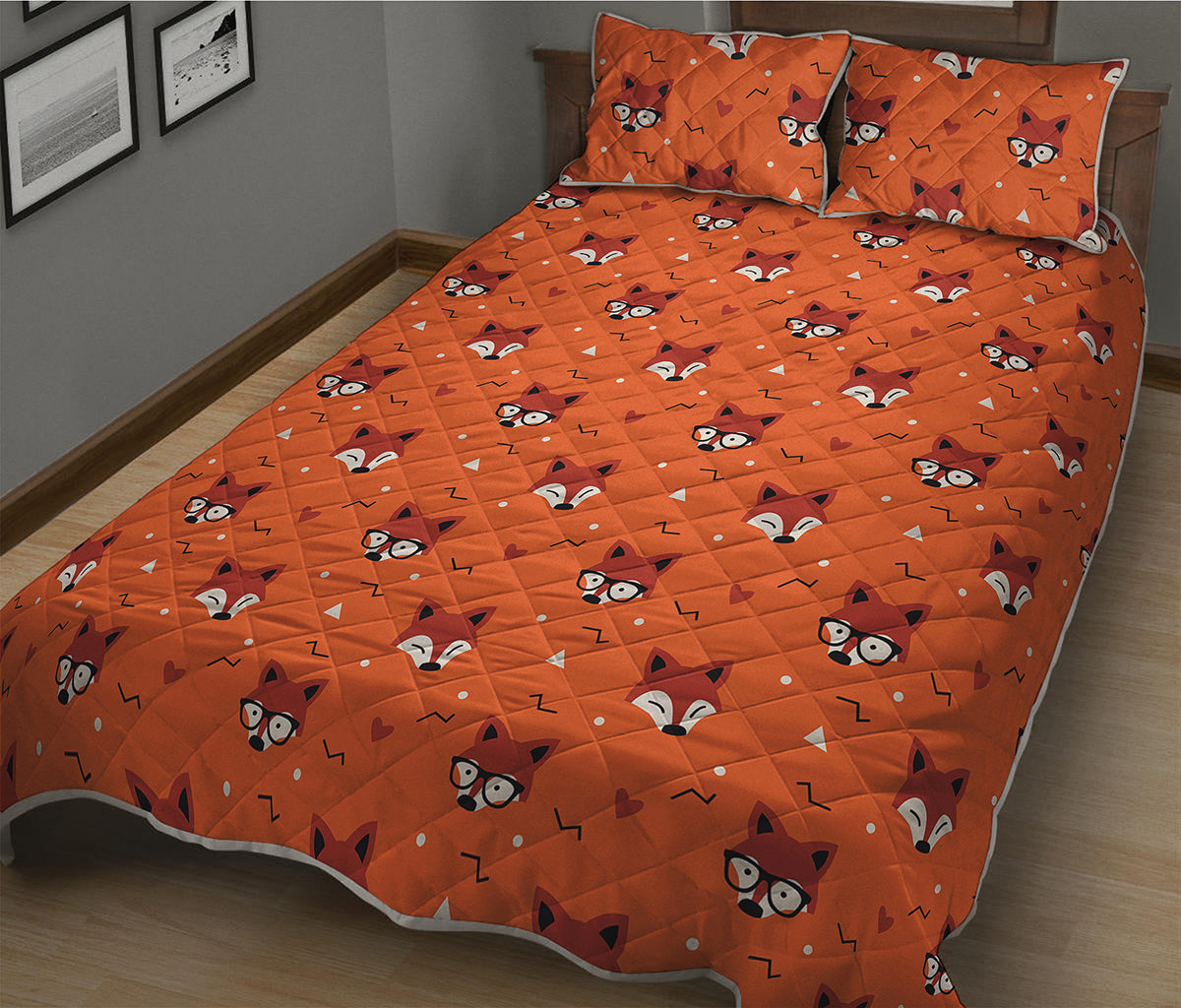 Cute Fox Pattern Print Quilt Bed Set