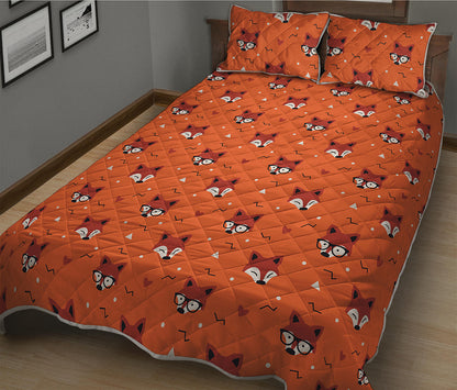 Cute Fox Pattern Print Quilt Bed Set