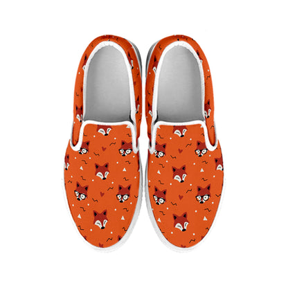 Cute Fox Pattern Print White Slip On Shoes