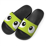 Cute Frankenstein Face Print Black Slide Sandals