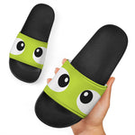Cute Frankenstein Face Print Black Slide Sandals