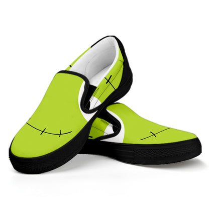 Cute Frankenstein Face Print Black Slip On Shoes