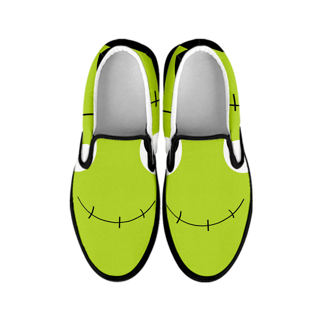 Cute Frankenstein Face Print Black Slip On Shoes