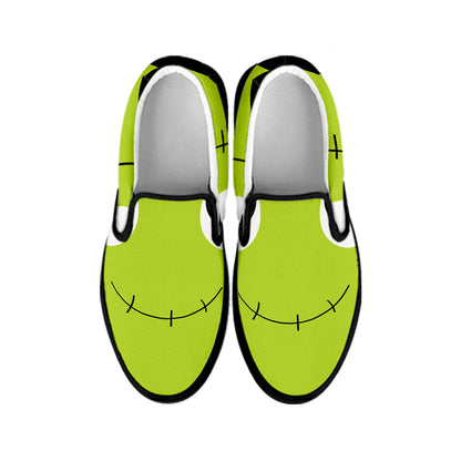 Cute Frankenstein Face Print Black Slip On Shoes