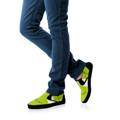 Cute Frankenstein Face Print Black Slip On Shoes