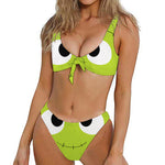 Cute Frankenstein Face Print Front Bow Tie Bikini