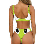 Cute Frankenstein Face Print Front Bow Tie Bikini