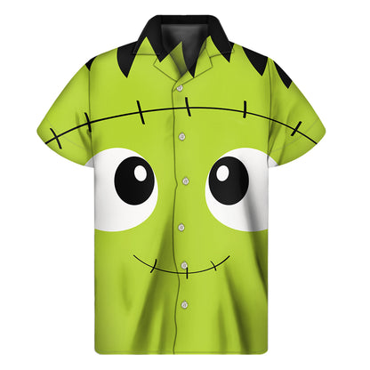 Cute Frankenstein Face Print Men's Short Sleeve Shirt