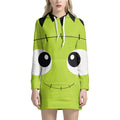 Cute Frankenstein Face Print Pullover Hoodie Dress