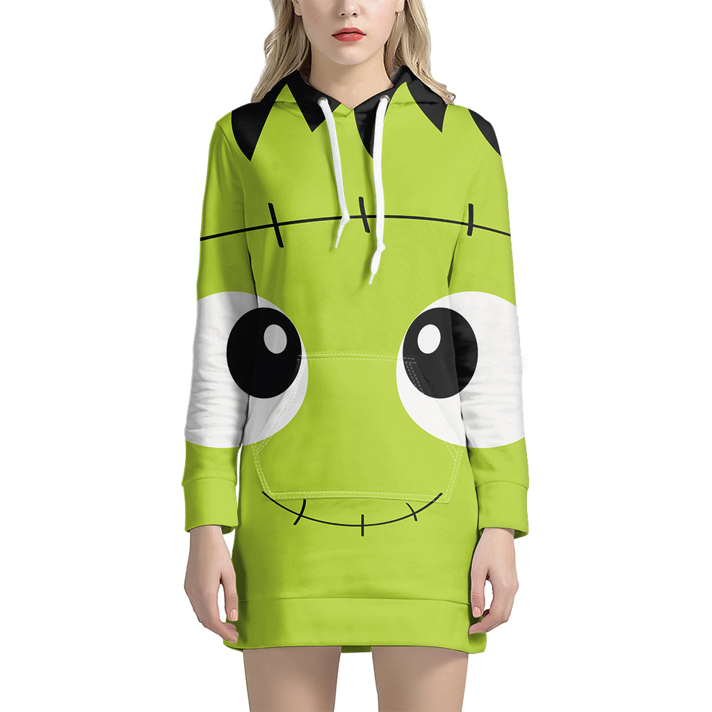Cute Frankenstein Face Print Pullover Hoodie Dress