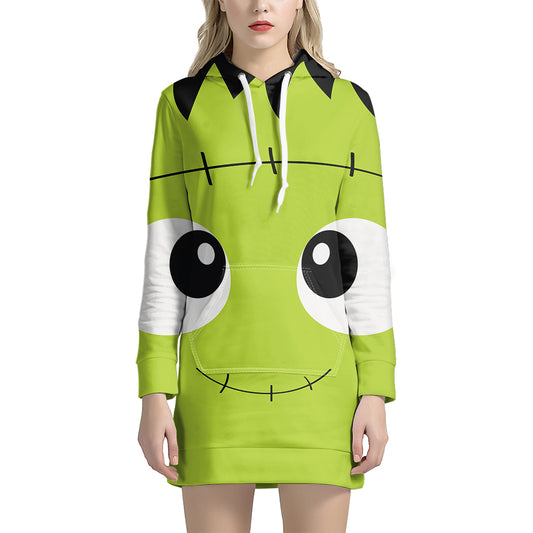 Cute Frankenstein Face Print Pullover Hoodie Dress