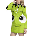 Cute Frankenstein Face Print Pullover Hoodie Dress