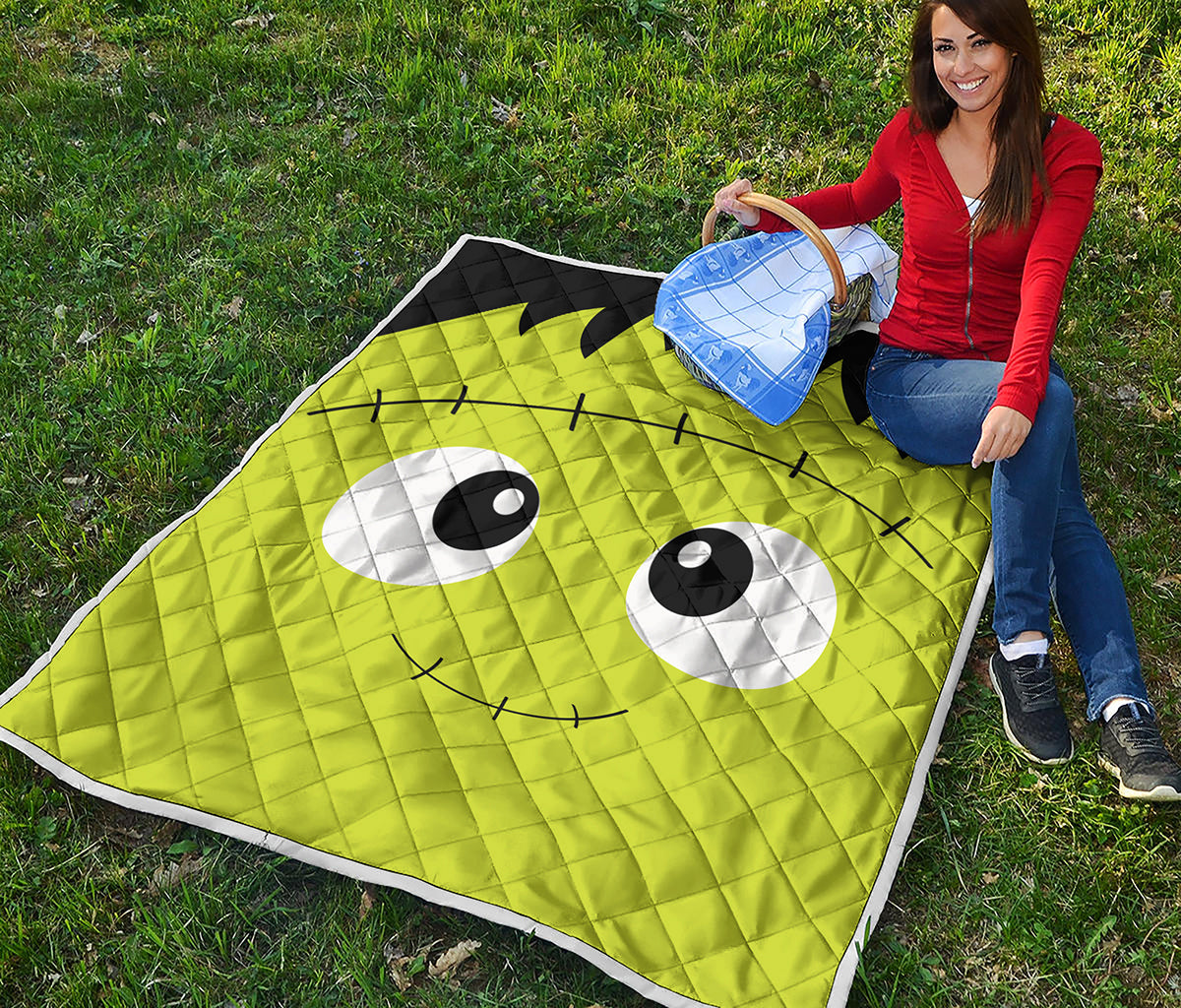 Cute Frankenstein Face Print Quilt