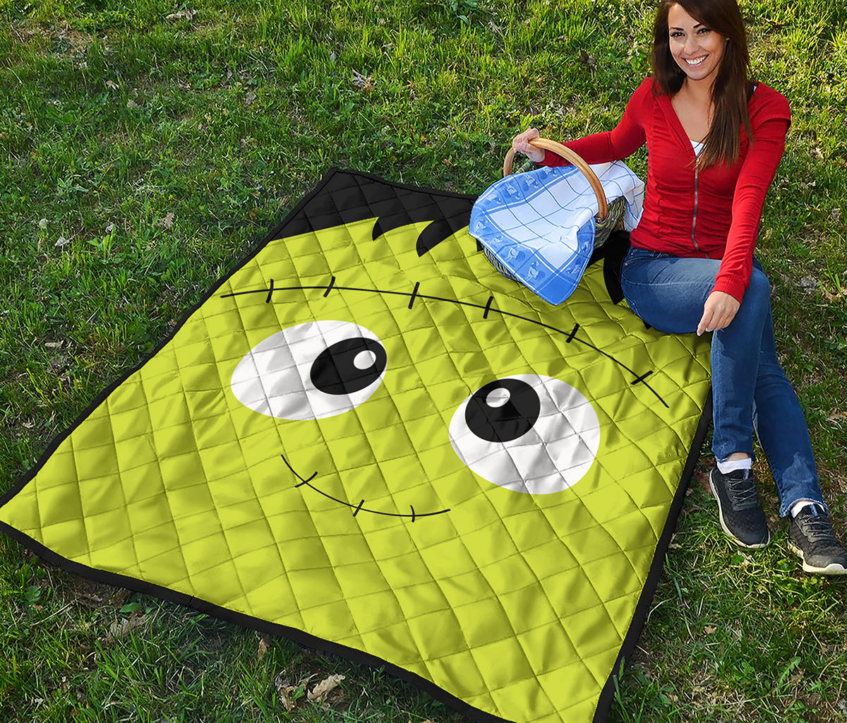 Cute Frankenstein Face Print Quilt