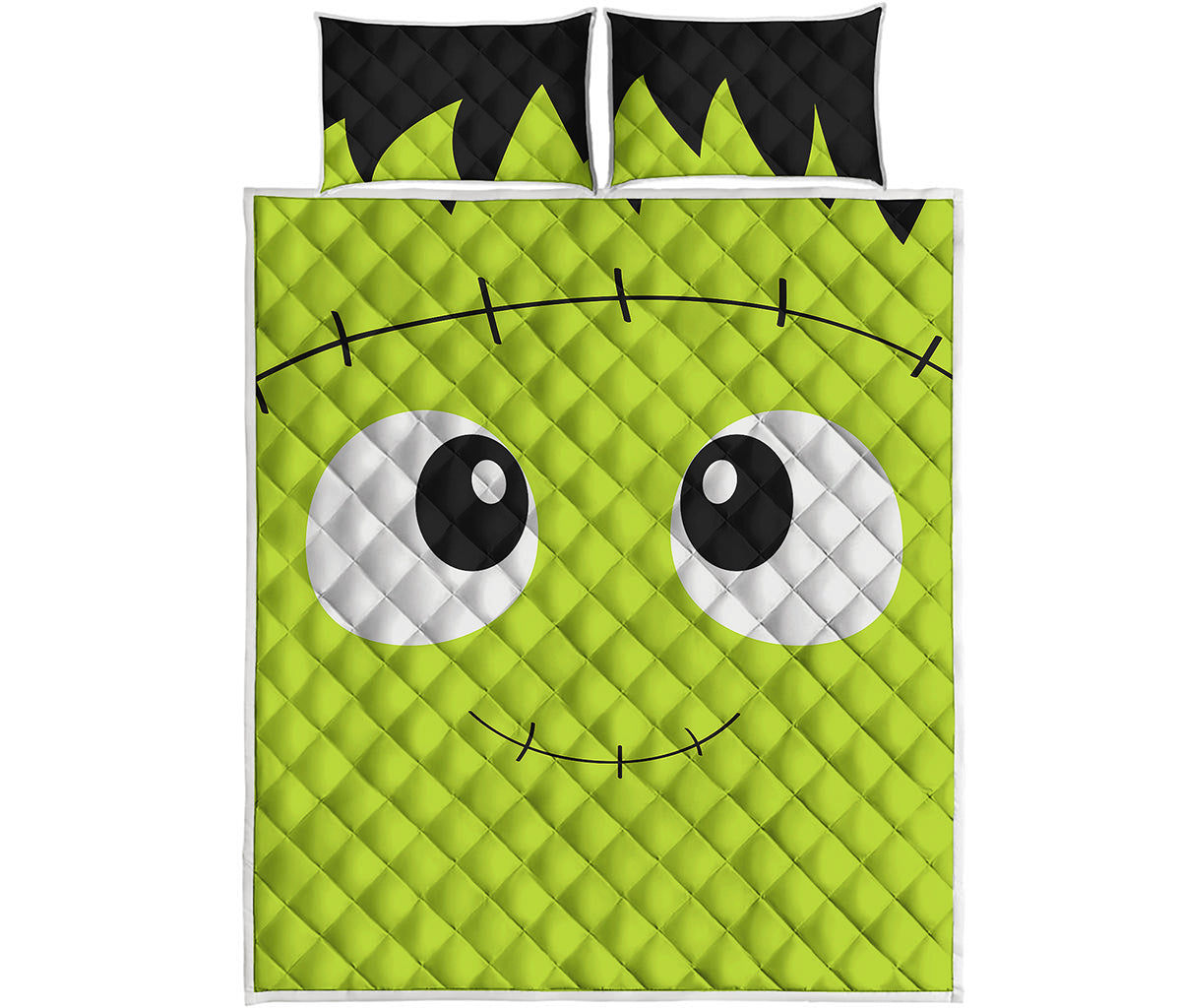 Cute Frankenstein Face Print Quilt Bed Set