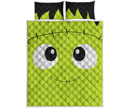 Cute Frankenstein Face Print Quilt Bed Set