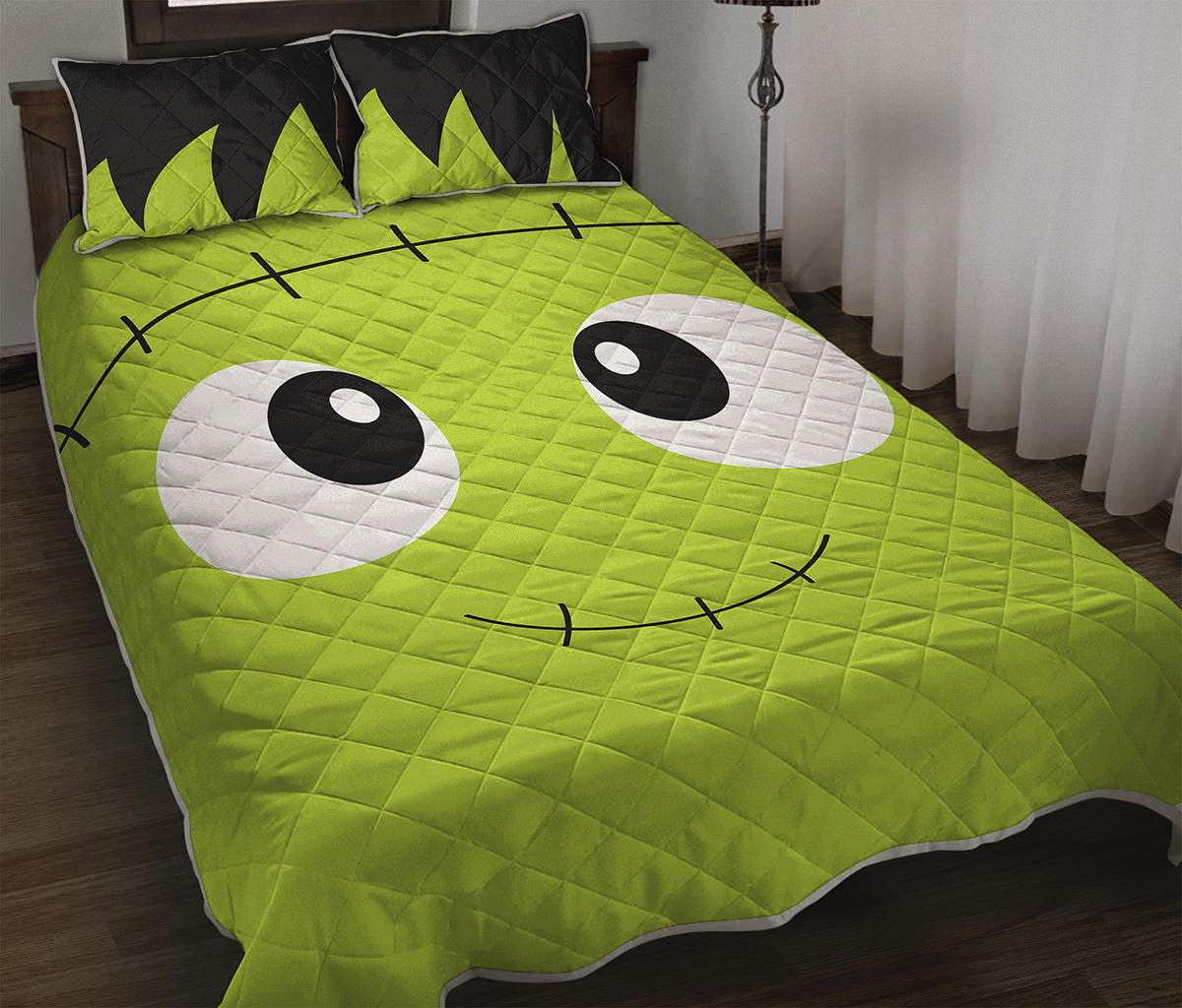 Cute Frankenstein Face Print Quilt Bed Set