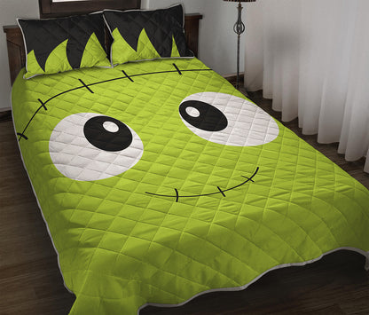 Cute Frankenstein Face Print Quilt Bed Set