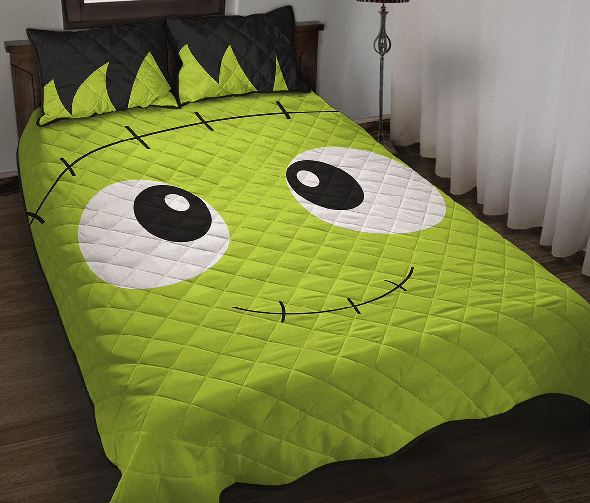 Cute Frankenstein Face Print Quilt Bed Set