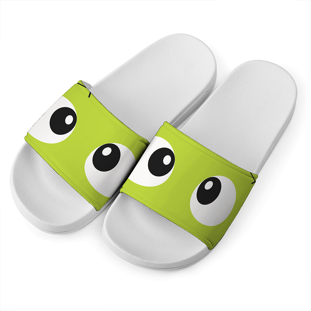 Cute Frankenstein Face Print White Slide Sandals