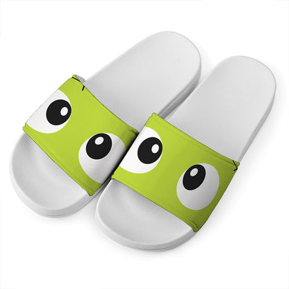 Cute Frankenstein Face Print White Slide Sandals