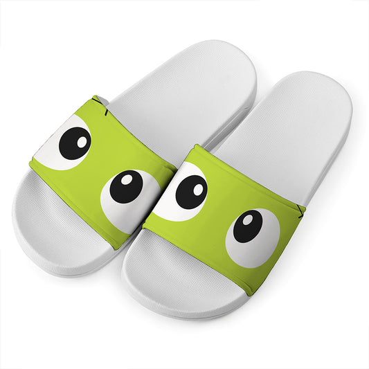 Cute Frankenstein Face Print White Slide Sandals