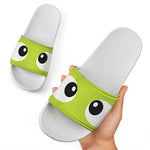 Cute Frankenstein Face Print White Slide Sandals