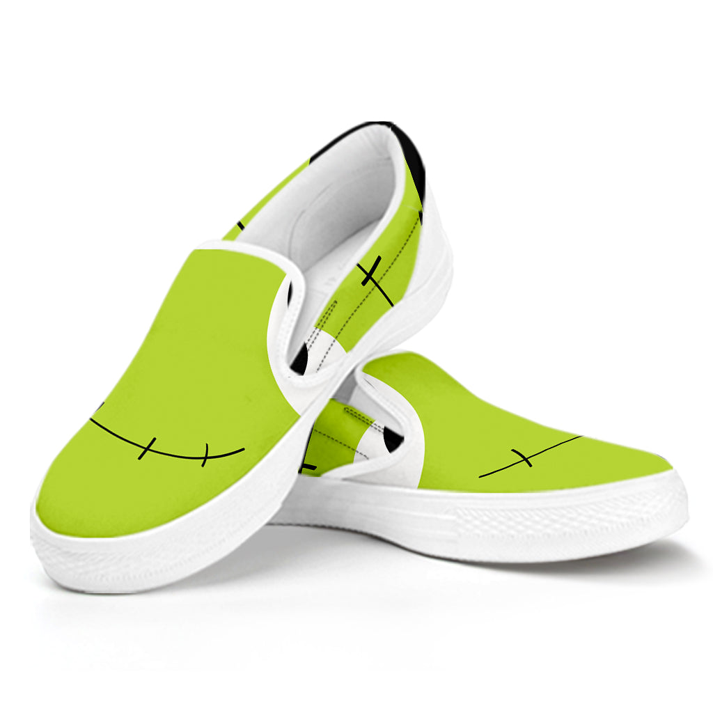 Cute Frankenstein Face Print White Slip On Shoes