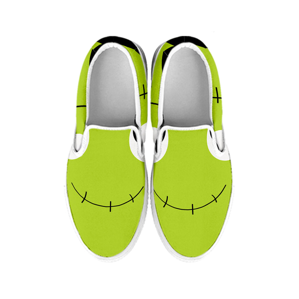 Cute Frankenstein Face Print White Slip On Shoes