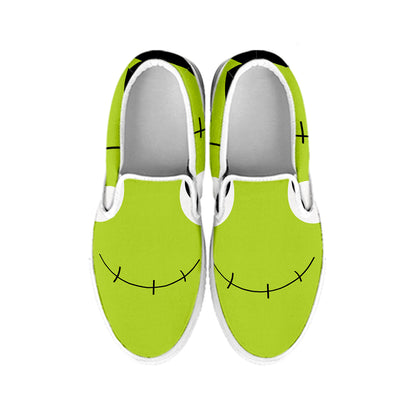 Cute Frankenstein Face Print White Slip On Shoes
