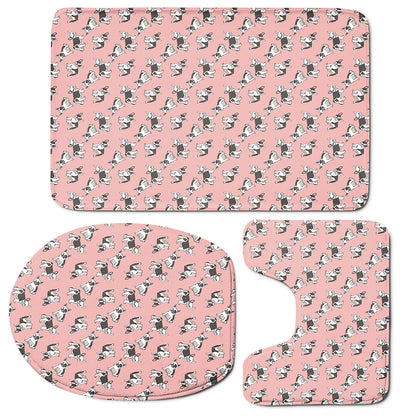 Cute French Bulldog Puppy Pattern Print 3 Piece Bath Mat Set