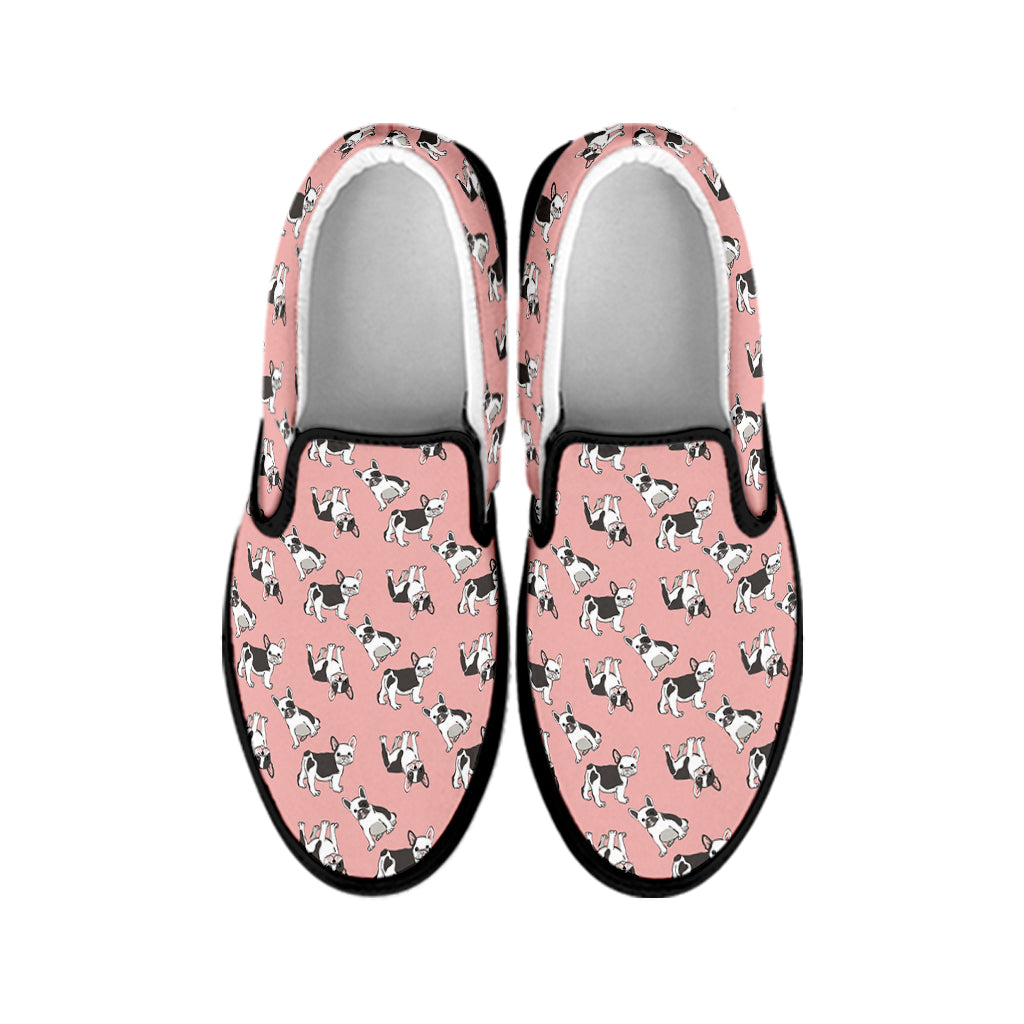 Cute French Bulldog Puppy Pattern Print Black Slip On Shoes