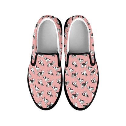 Cute French Bulldog Puppy Pattern Print Black Slip On Shoes