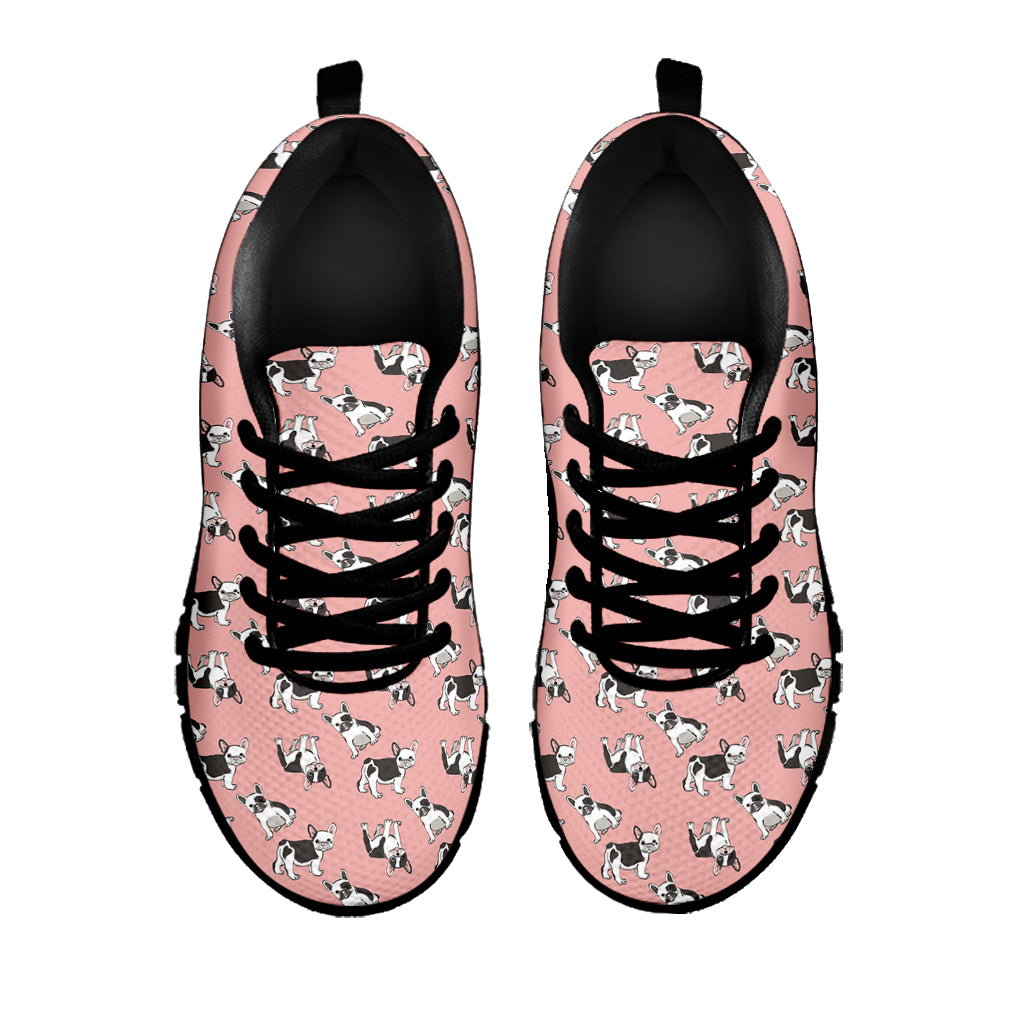 Cute French Bulldog Puppy Pattern Print Black Sneakers