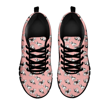 Cute French Bulldog Puppy Pattern Print Black Sneakers