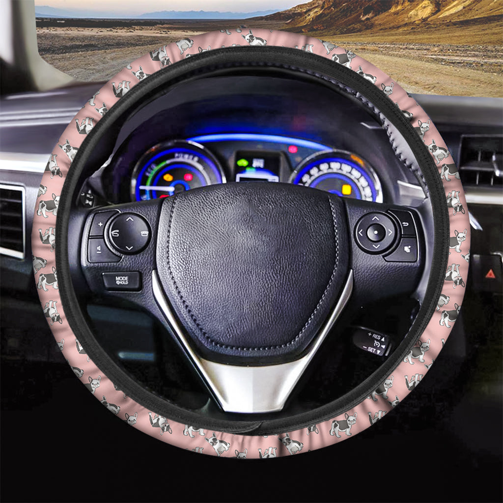 Cute French Bulldog Puppy Pattern Print Car Steering Wheel Cover