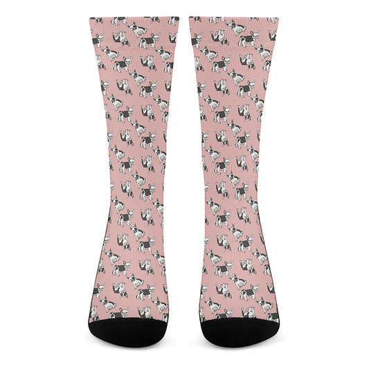 Cute French Bulldog Puppy Pattern Print Crew Socks
