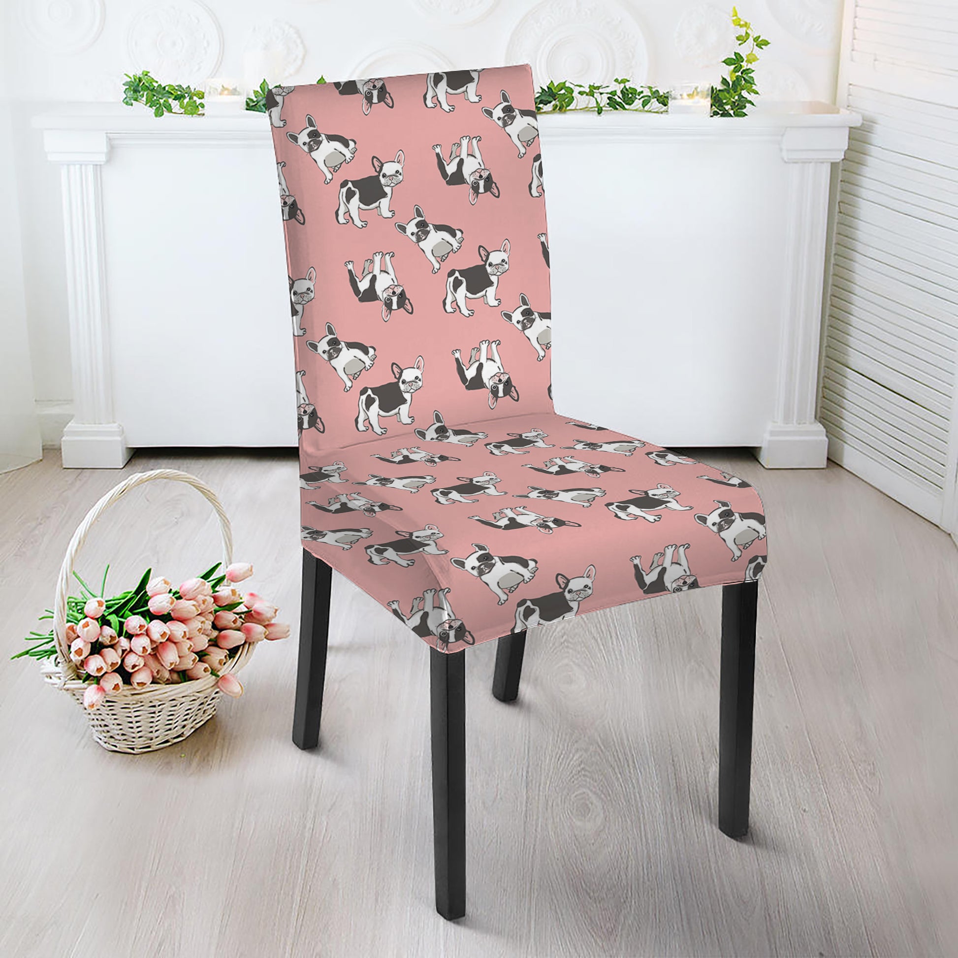 Cute French Bulldog Puppy Pattern Print Dining Chair Slipcover