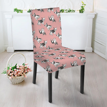 Cute French Bulldog Puppy Pattern Print Dining Chair Slipcover