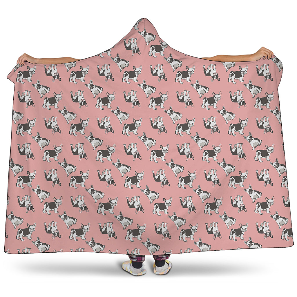 Cute French Bulldog Puppy Pattern Print Hooded Blanket