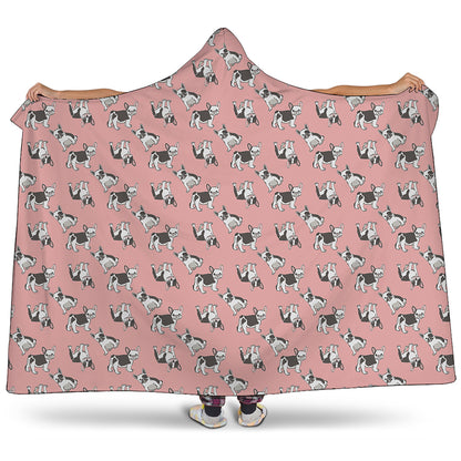 Cute French Bulldog Puppy Pattern Print Hooded Blanket