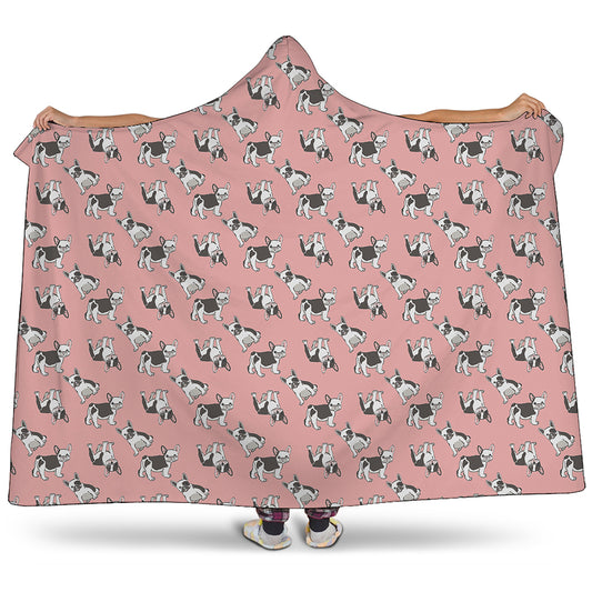Cute French Bulldog Puppy Pattern Print Hooded Blanket