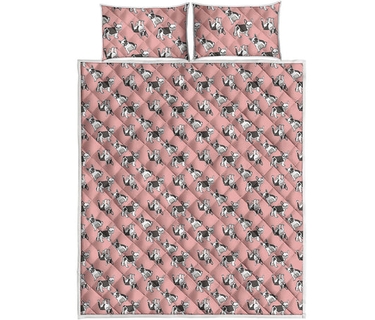 Cute French Bulldog Puppy Pattern Print Quilt Bed Set