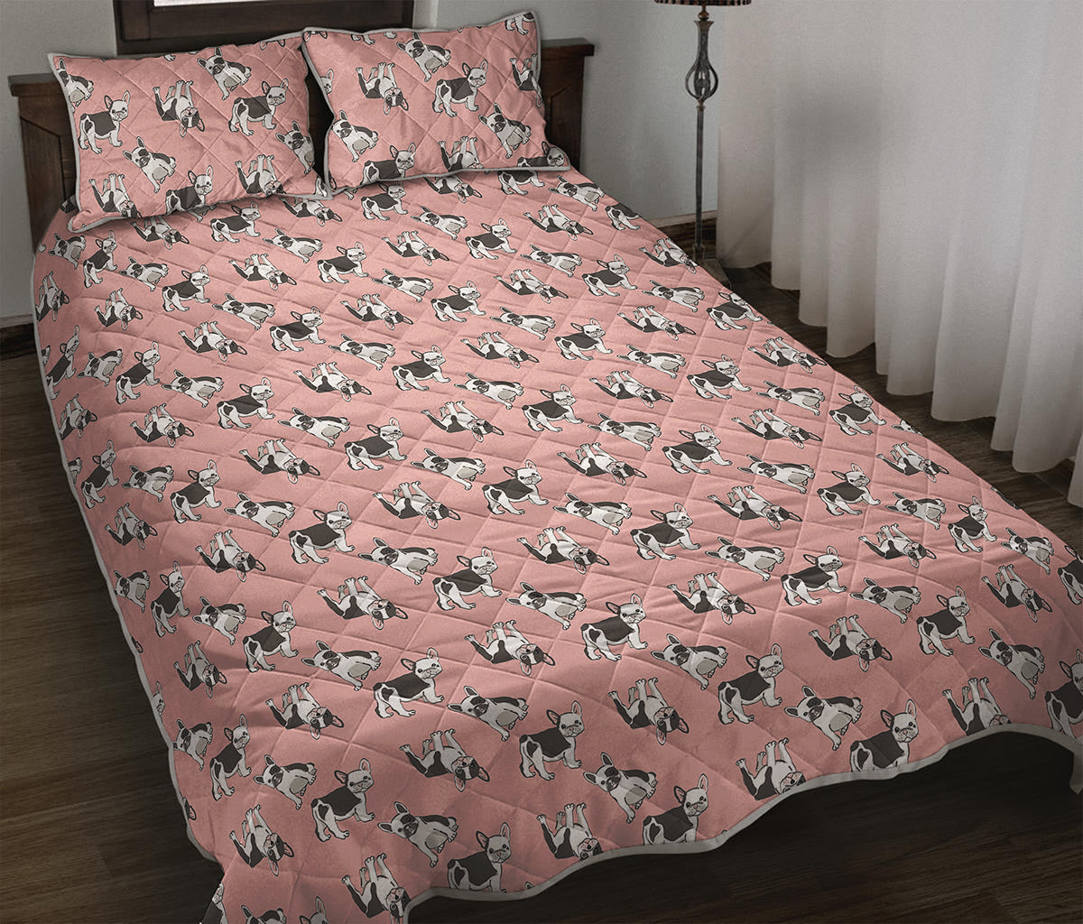 Cute French Bulldog Puppy Pattern Print Quilt Bed Set
