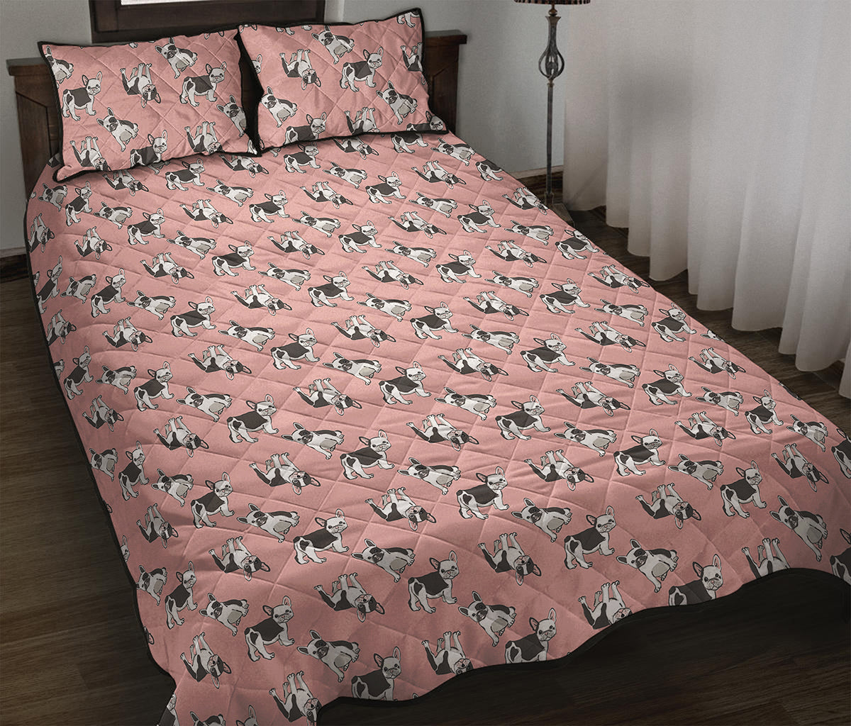 Cute French Bulldog Puppy Pattern Print Quilt Bed Set
