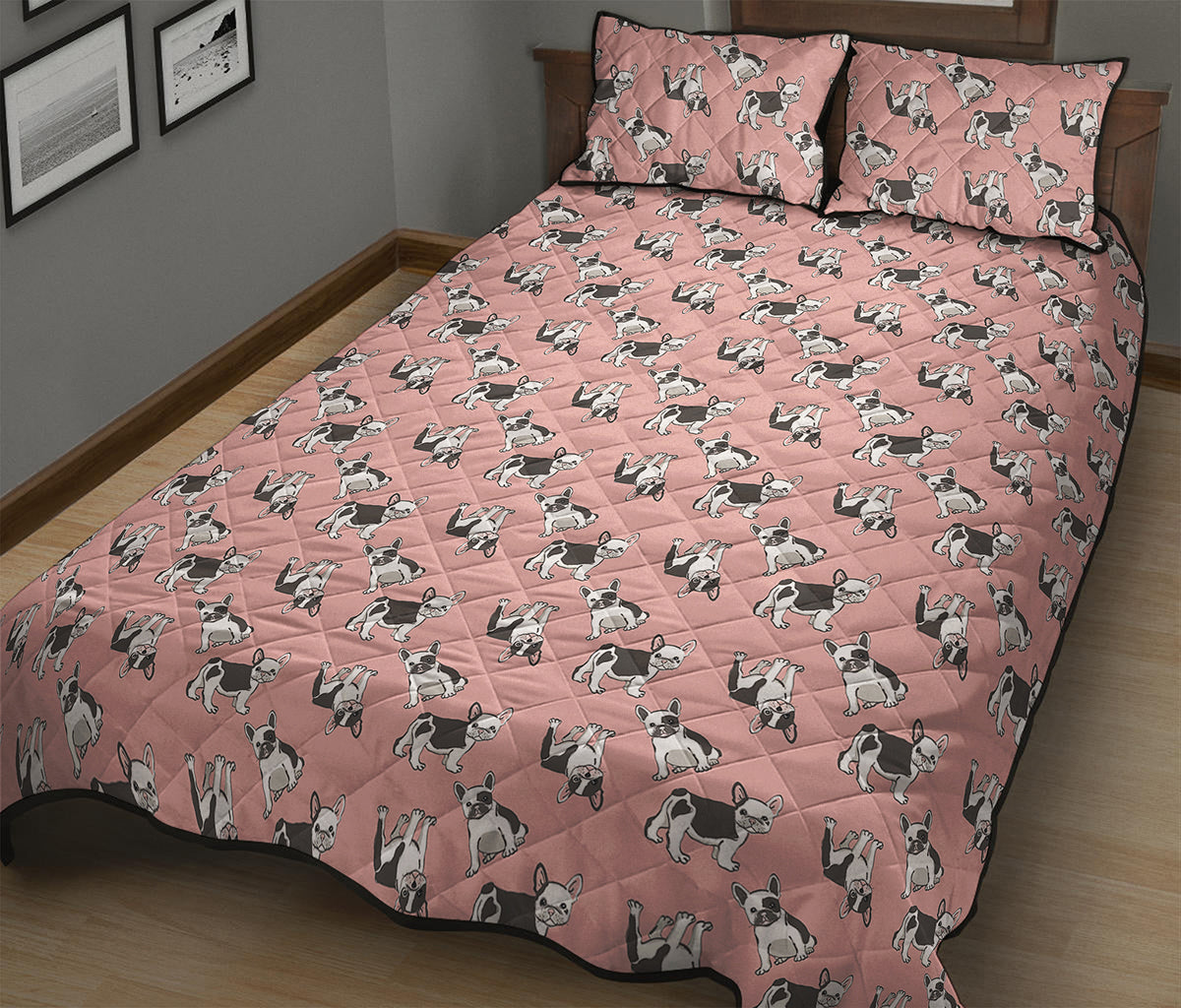Cute French Bulldog Puppy Pattern Print Quilt Bed Set