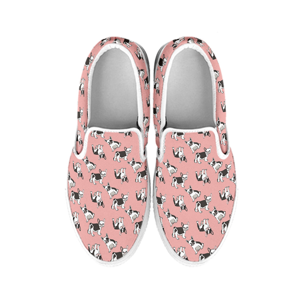 Cute French Bulldog Puppy Pattern Print White Slip On Shoes