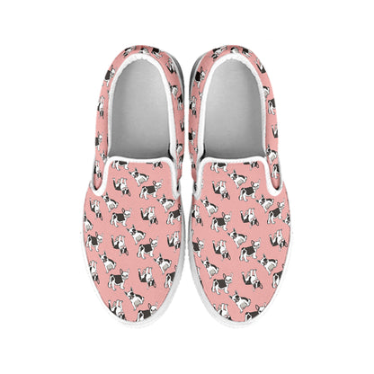 Cute French Bulldog Puppy Pattern Print White Slip On Shoes